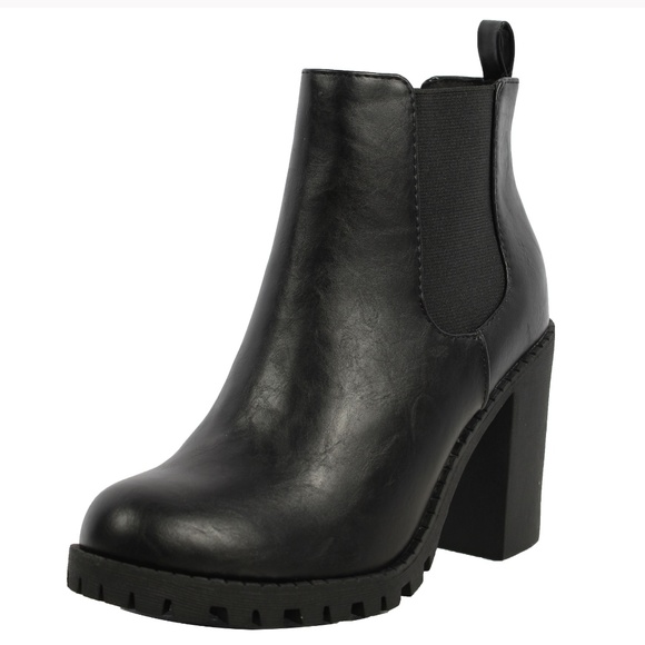 pull on slip on womens black leather boots